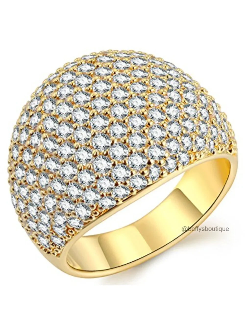 Diamond Accent Statement Ring, Cubic Zirconia Halo Ring, Brass Yellow Gold